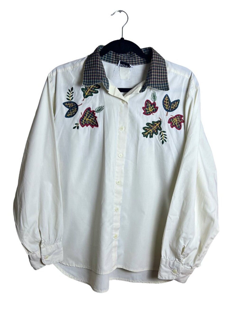 BonWorth Vintage Embroidered Fall Leaf Button Up Blouse 90s Cottagecore